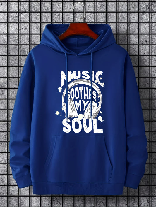 Music Lover Slogan Print, Hoodies For Men, Graphic Sweatshirt With Kangaroo Pocket, Comfy Trendy Hooded Pullover, Mens Clothing For Fall Winter
