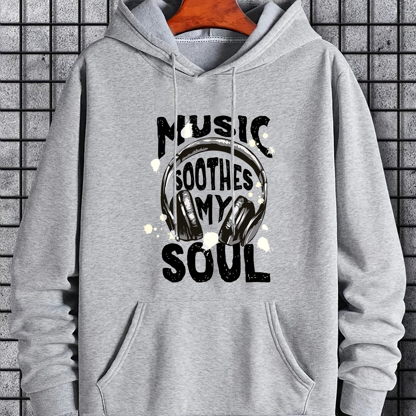 Music Lover Slogan Print, Hoodies For Men, Graphic Sweatshirt With Kangaroo Pocket, Comfy Trendy Hooded Pullover, Mens Clothing For Fall Winter